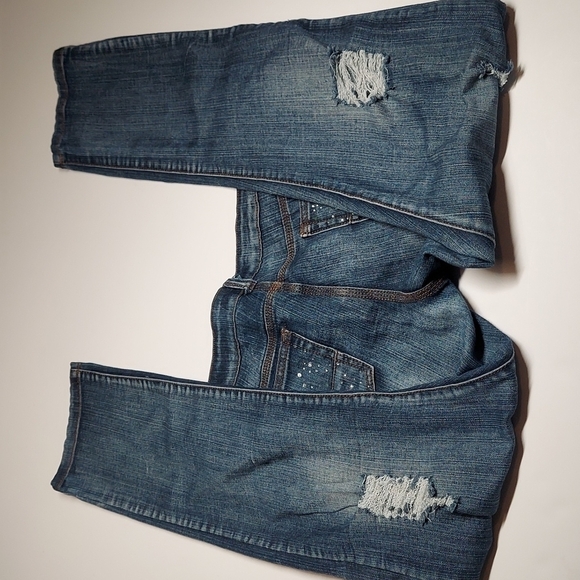 Decibel Women's Distressed Jeans with Rhinestones - Picture 4 of 11